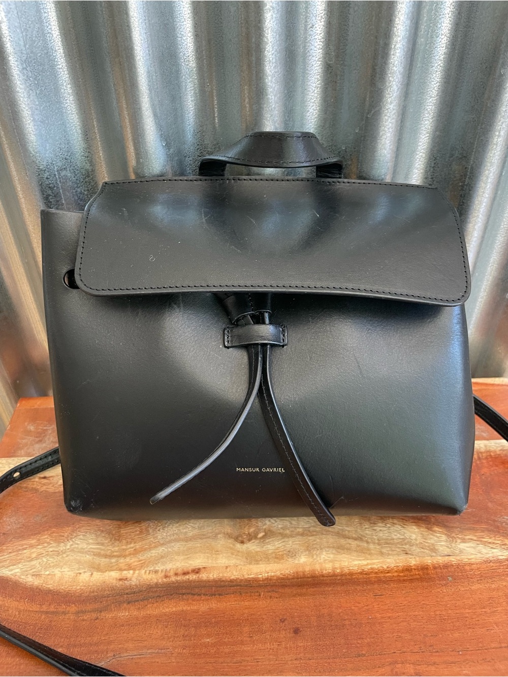 Mansur Gavriel Mini Mini Black Smooth Leather Bag with Drawstring